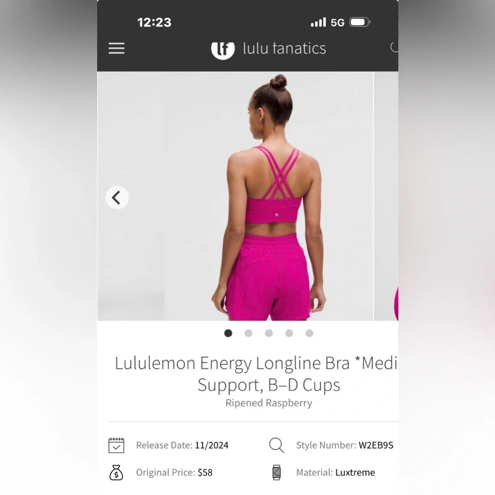 Lululemon Energy Longline Bra *Medium Support, B–D Cups Ripened Raspberry Size 8 - Picture 9 of 10